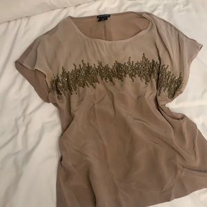 Club Monaco 100% tan silk blouse XS sequins